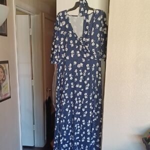 Source Unknown Blue Maxi Sundress V-Neck